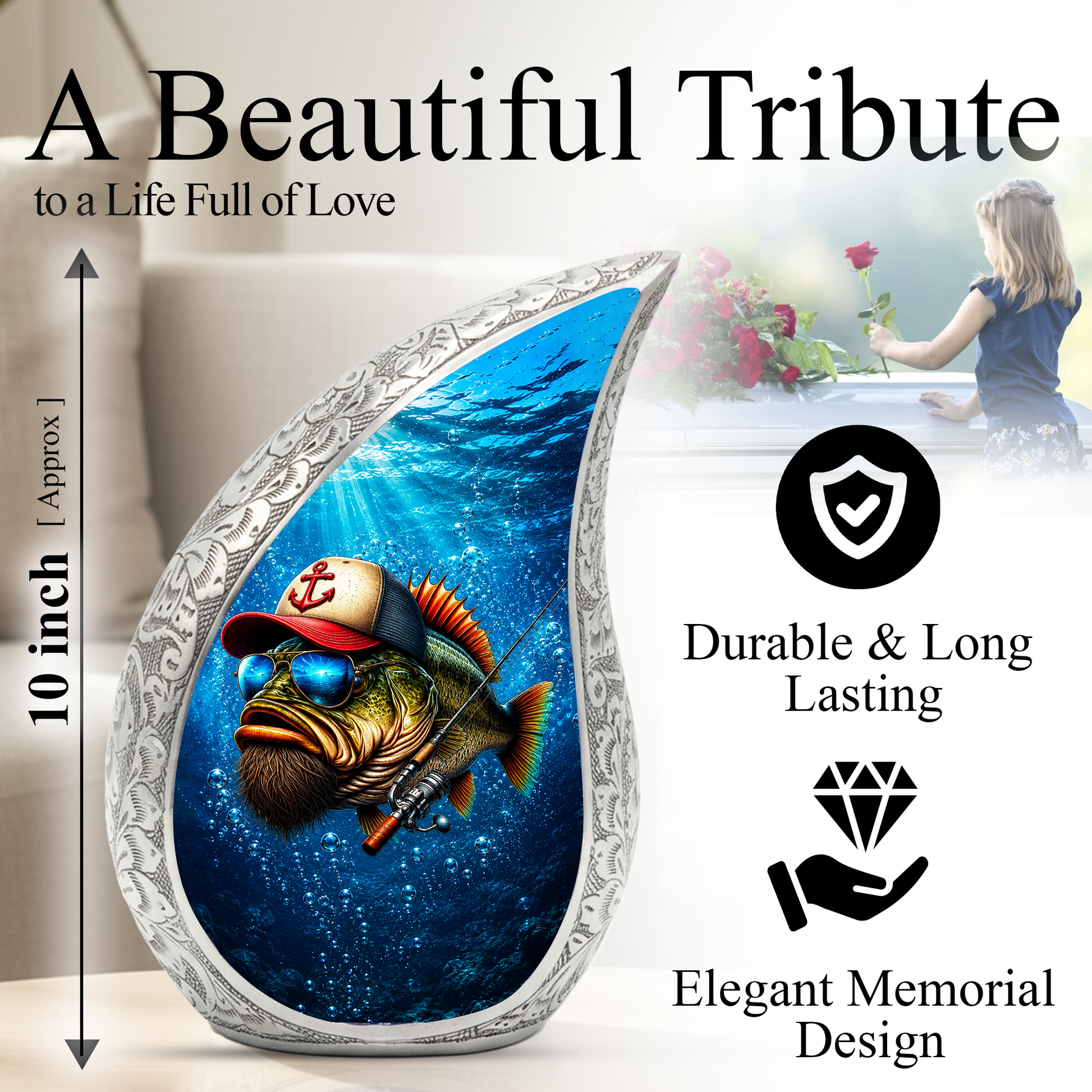 Gone Fishing Urn, Fish Cremation Urn for Ashes, Personalized Memorial Urn for Dad