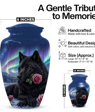 Black  Dog Urn for Ashes -  Personalized Aurora Borealis Pet Memorial