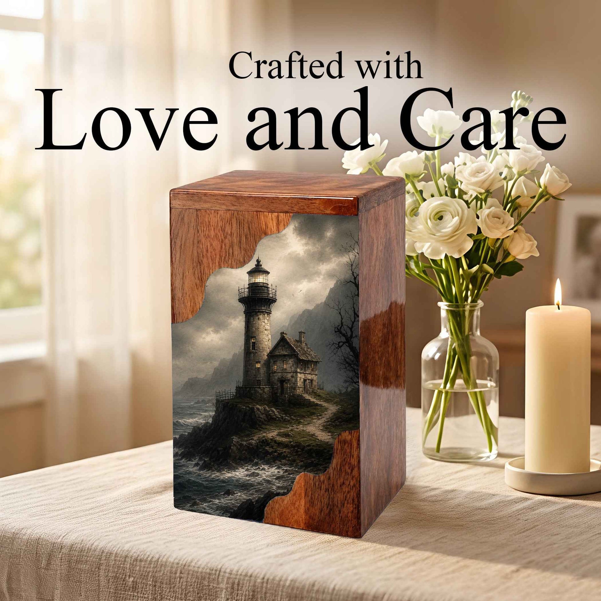 Lighthouse Wooden Cremation Urn – Coastal Memorial Urn