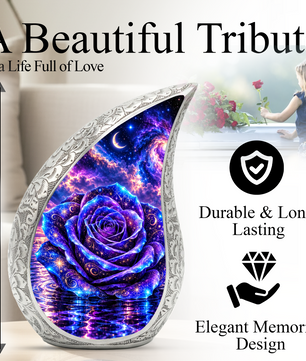 Galaxy Rose Cremation Urn for Mom - Purple Cosmic Rose Memorial Keepsake Urn