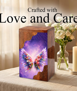 Angel Wings Wooden Cremation Urn – Wooden Urn for Human Ashes