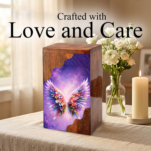 Angel Wings Wooden Cremation Urn – Wooden Urn for Human Ashes