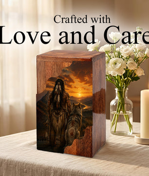 Native American Cremation Urns for Human Ashes | Wooden Urn for Mom & Women