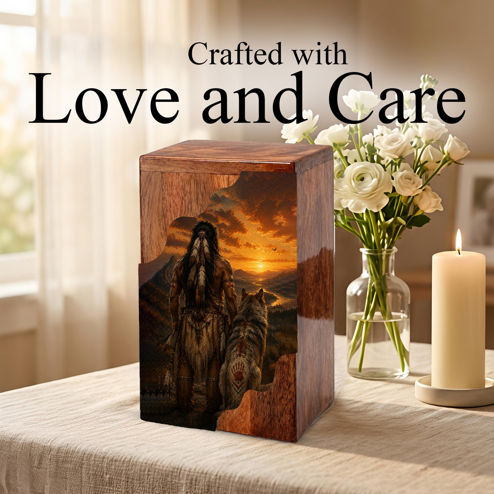 Native American Cremation Urns for Human Ashes | Wooden Urn for Mom & Women