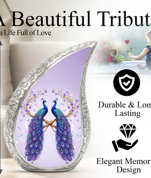 Peacock Memorial Urn for Mom | Elegant Adult Cremation Urn for Ashes