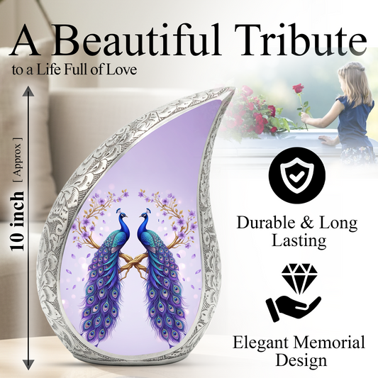 Peacock Memorial Urn for Mom | Elegant Adult Cremation Urn for Ashes