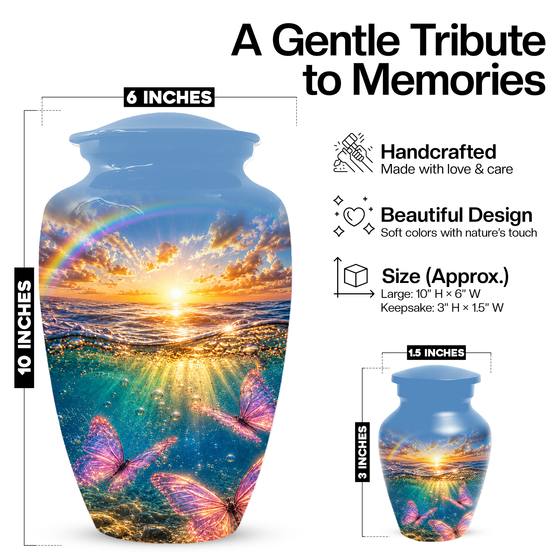 Pink Butterfly Cremation Urn for Women - Rainbow Sunset Memorial Urns for Ashes