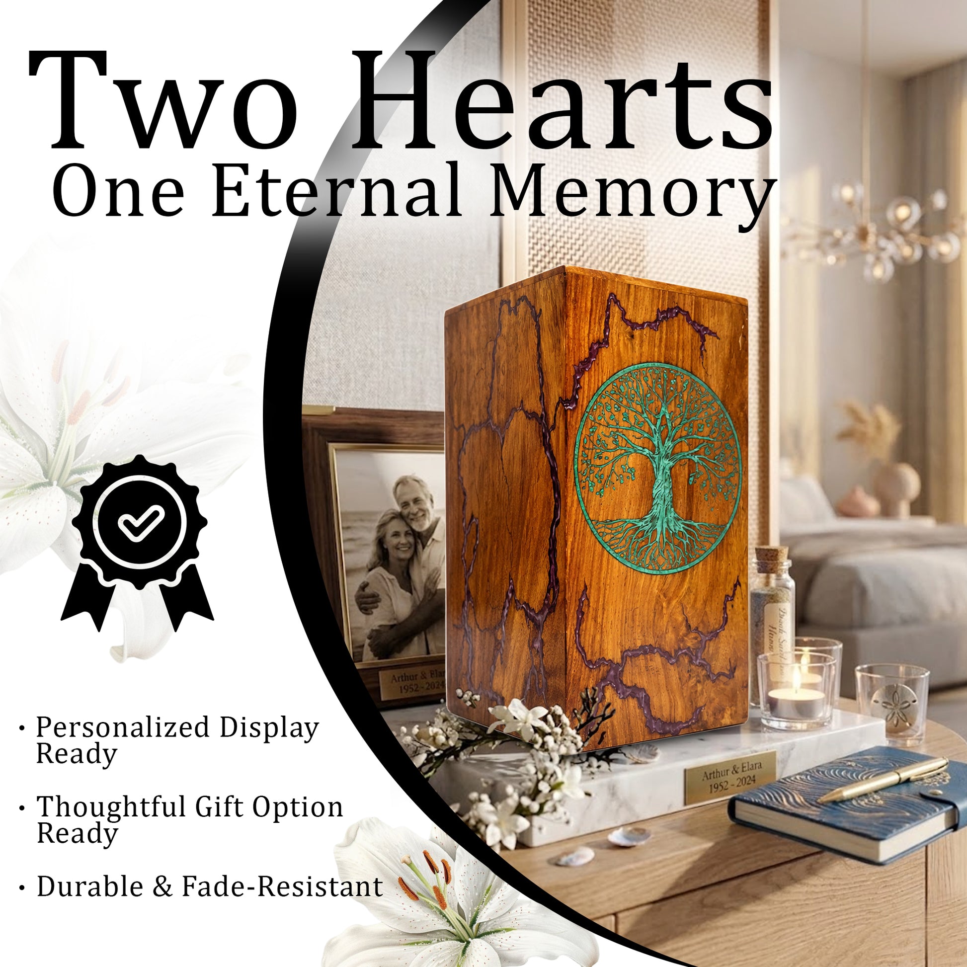 Tree of Life Wood Urn For Ashes - Personalized Wooden Keepsake Resin Urns Box