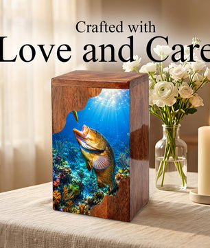 Fishing Wooden Cremation Urn – Ocean Fishing Memorial Urn for Human Ashes