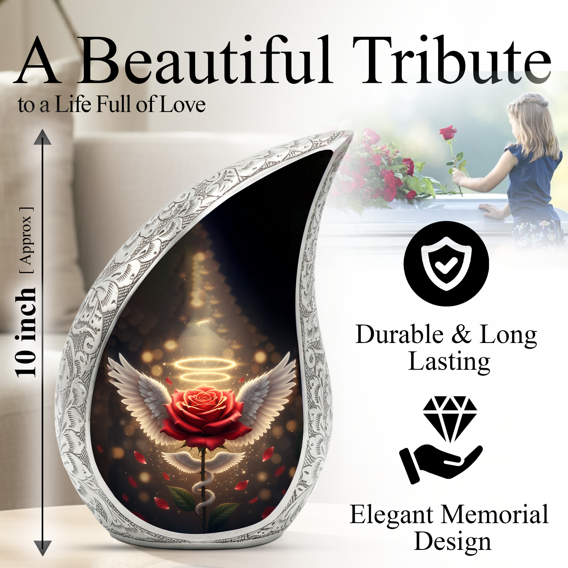 Angel Rose Urn for Mom | Personalized Memorial Urn for Ashes