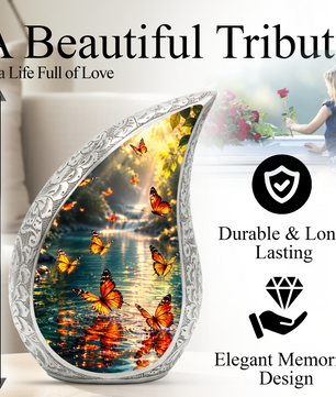 Yellow Butterfly Sunrise Urn for Human Ashes | Butterfly Cremation Urn