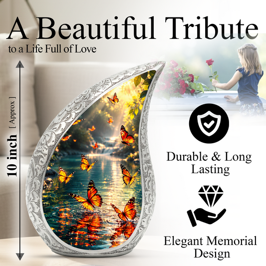 Yellow Butterfly Sunrise Urn for Human Ashes | Butterfly Cremation Urn