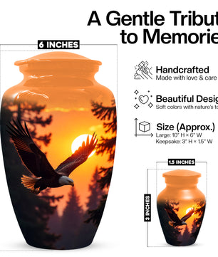 Eagle Sunset Urn for Human Ashes | Majestic Eagle Adult Cremation Urn | Sunset Memorial Funeral Urn