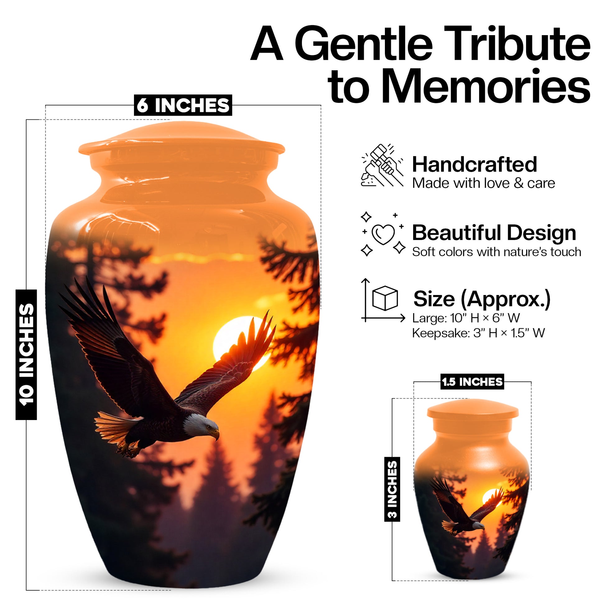 Eagle Sunset Urn for Human Ashes | Majestic Eagle Adult Cremation Urn | Sunset Memorial Funeral Urn