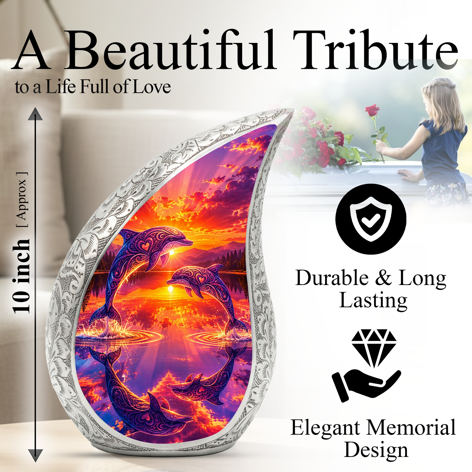 Dolphin Memorial Urn for Mom – Personalized Funeral Urn for Human Ashes | Beautiful Cremation Urns for Women