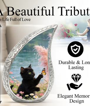Butterfly Memorial Cat Urn - Black Cat Urn for Ashes, Custom Pet Urn for Cat
