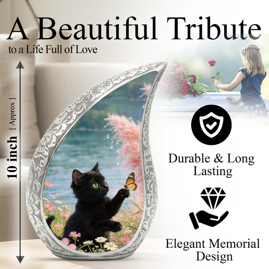 Butterfly Memorial Cat Urn - Black Cat Urn for Ashes, Custom Pet Urn for Cat