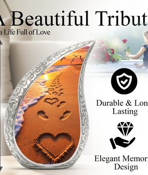 Beach Footprints Memorial Urn for Human Ashes – Personalized Cremation Urn | Heart in Sand Funeral Urn for Mom, Dad & Loved Ones