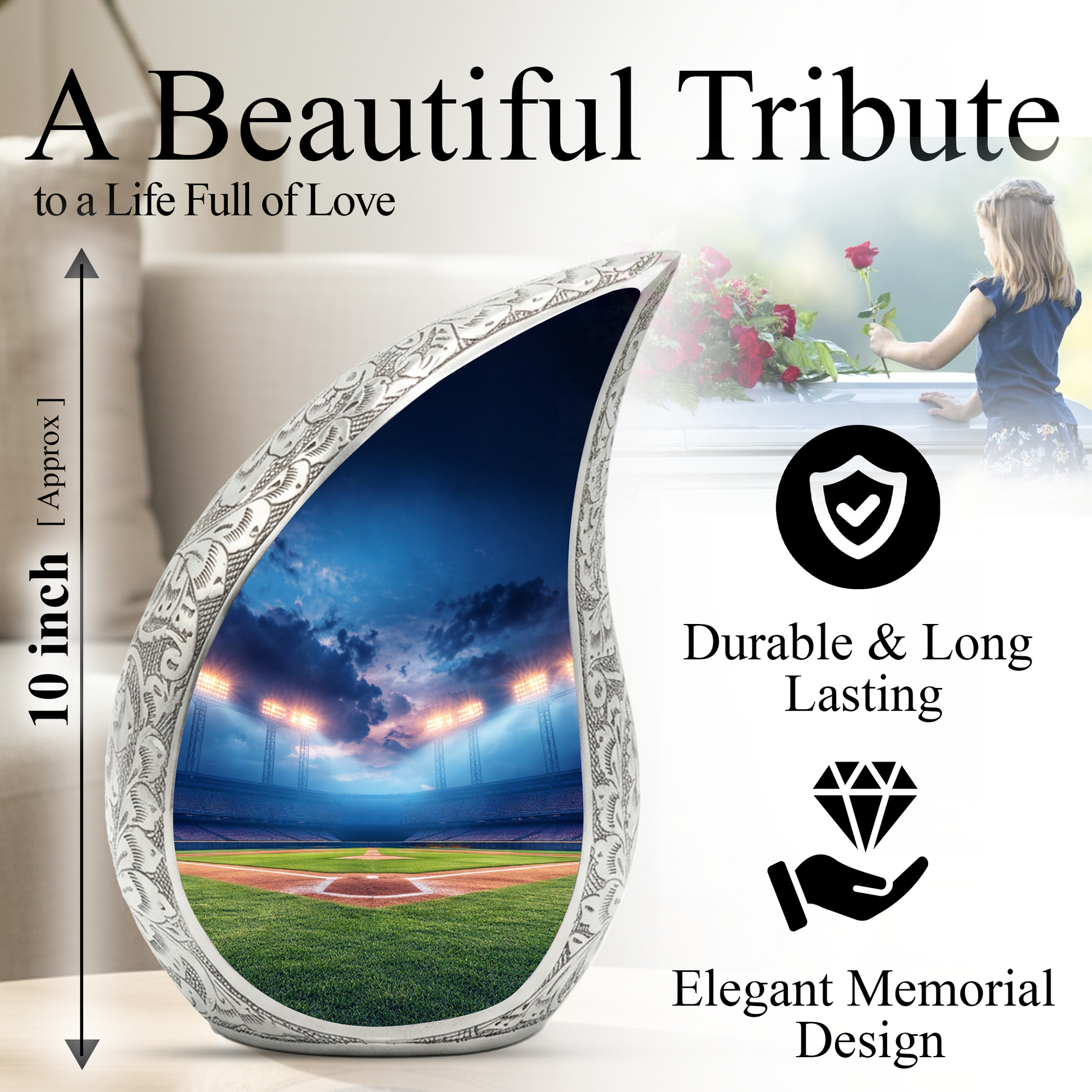 Baseball Stadium Funeral Urn for Dad, Adult Cremation Urn for Human Ashes