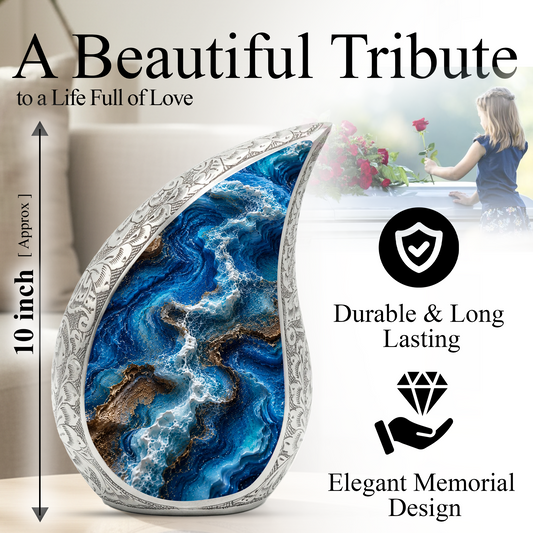 Ocean Wave Urn for Ashes, Adult Cremation Urn for Mom, Beach Memorial Urn