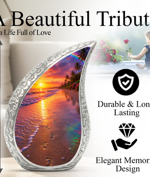 Ocean Beach Sunset Urn for Human Ashes | Tropical Beach Cremation Urn, Ocean Theme Memorial Urn