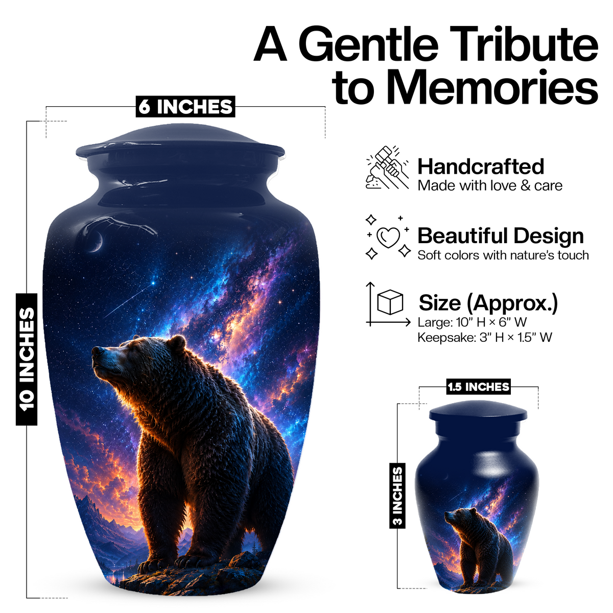 Bear Cremation Urn for Dad Ashes - Wildlife Memorial Extra Large Keepsake Urns