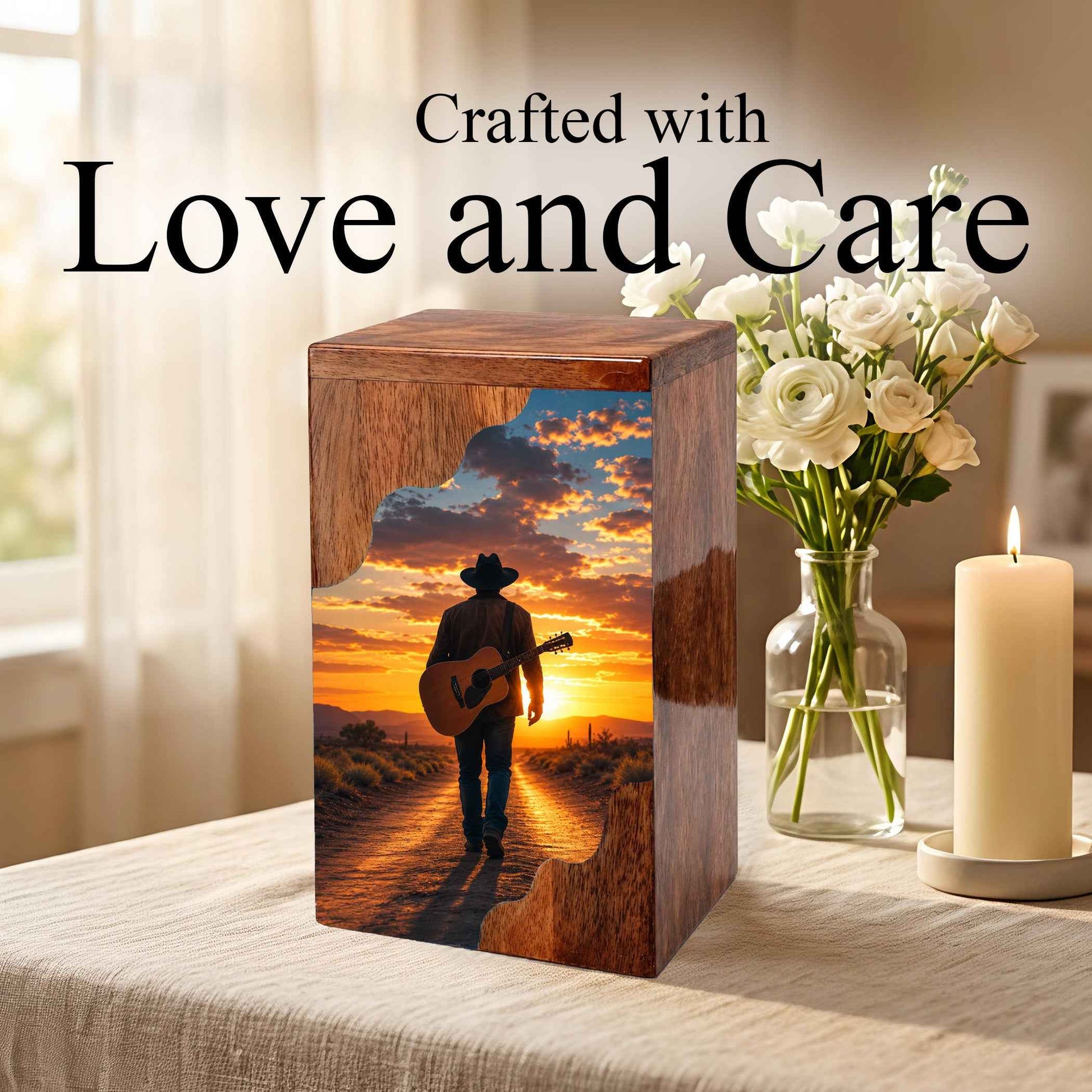 Guitar Wooden Cremation Urn – Wooden Urn for Human Ashes
