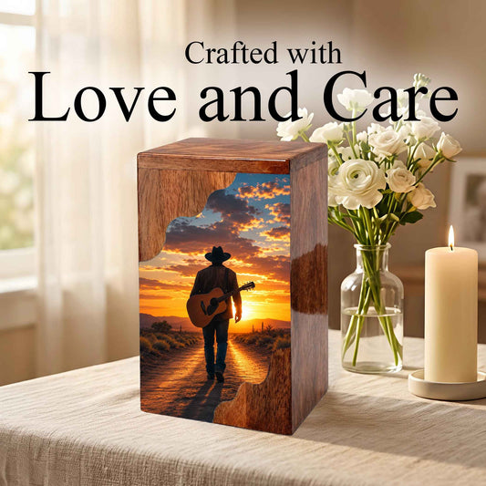 Guitar Wooden Cremation Urn – Wooden Urn for Human Ashes