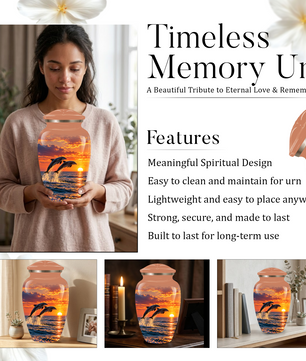 Dolphin Cremation Urn for Ashes, Ocean Sunset Design, Custom Adult Urn for Loved Ones
