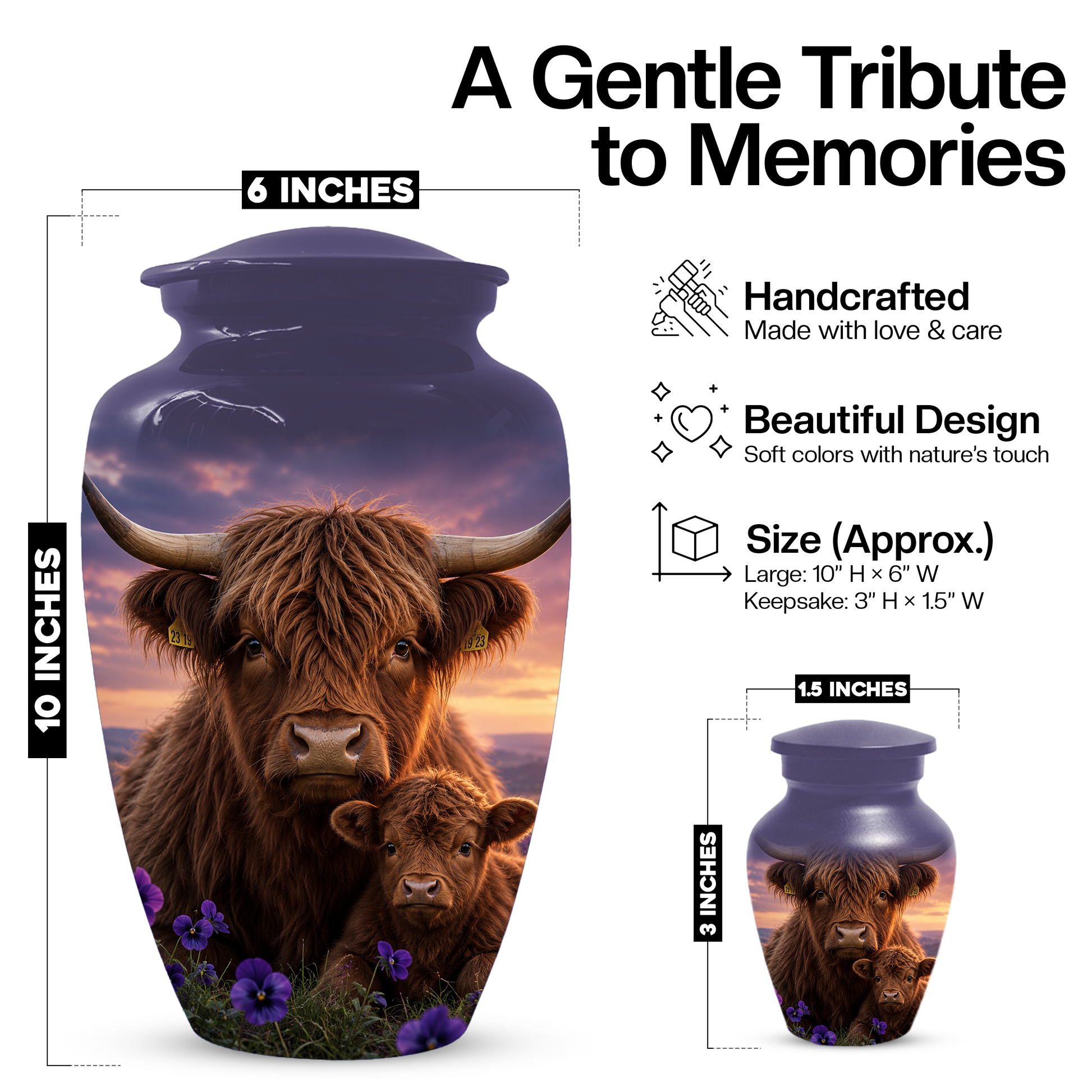Highland Cow Cremation Urn for Ashes - Personalized Farm Animal Memorial