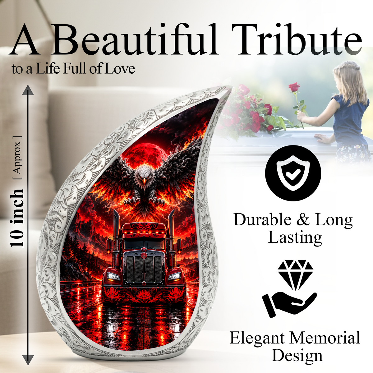 Semi Truck Cremation Urn for Ashes, Truck Driver Memorial Urn, Personalized Trucker Urn, Eagle Cremation Urn