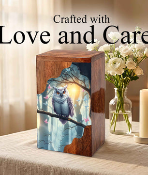 Wooden Cremation Urn – Owl Memorial Urn | Custom Wooden Memorial Urn for Adult Ashes