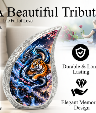 Dragon and Tiger Cremation Urn for Ashes, Asian Mythical Animal Memorial Urn