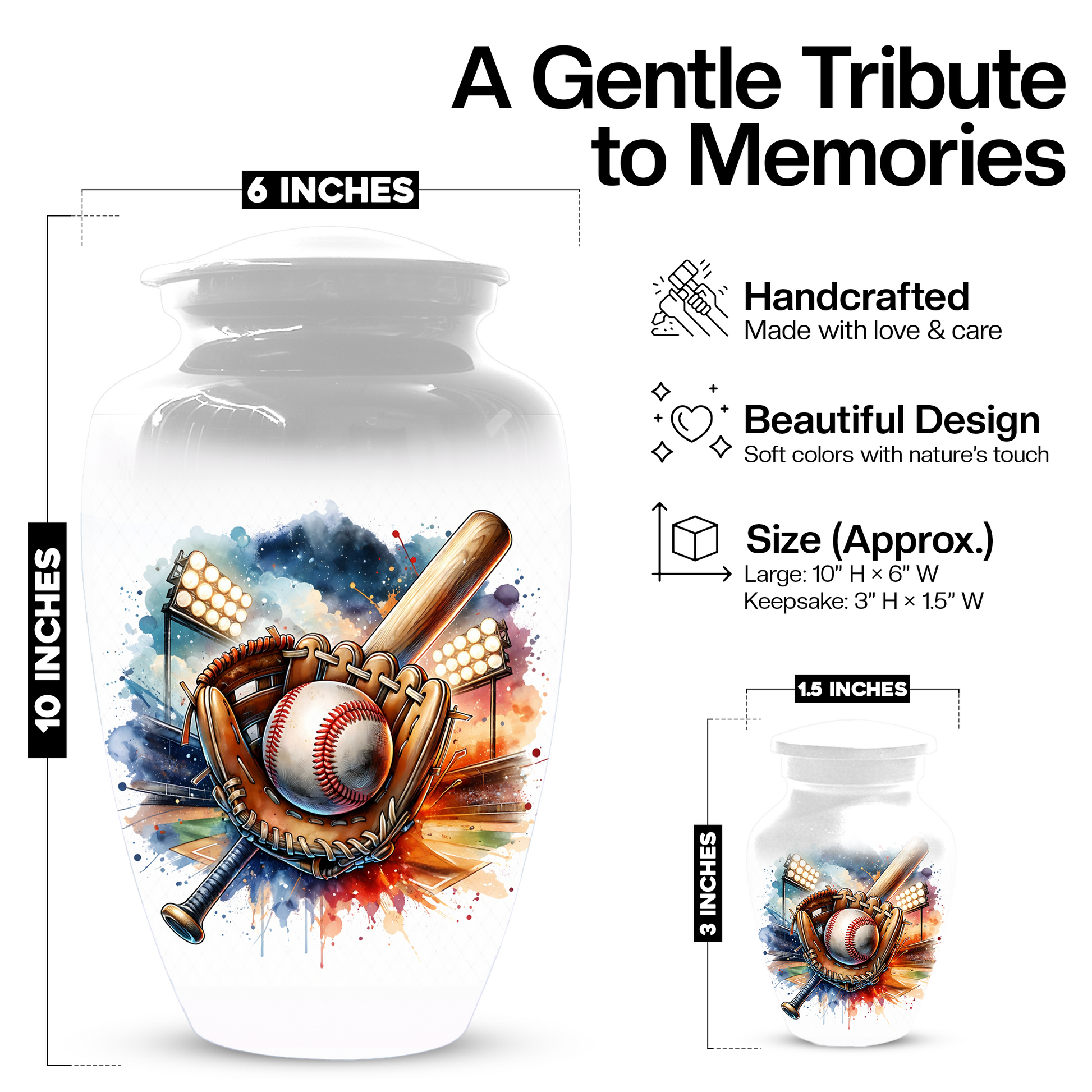 Personalized Baseball Urn for Ashes, Baseball Memorial Urn