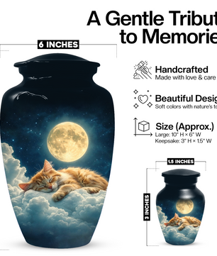 Cat Memorial Urn for Mom | Moon Cat Cremation  Large Urn for Ashes- Funeral Keepsake Urn