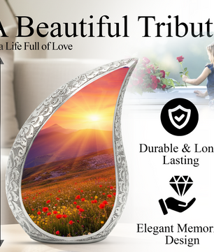 Sunrise Personalized Cremation Urn – Teardrop Style Aluminum Memorial Urn, 10 Inch