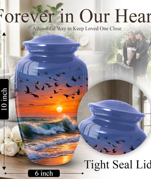 Ocean Sunset Urn for Mom | Beach Cremation Large Urn for Mother  | Coastal Funeral Urn for Human Ashes