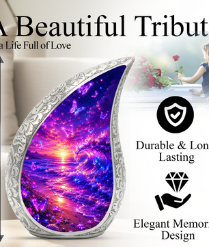 Butterfly Beach Cremation Urn for Adult Ashes | Beautiful Ocean Wave & Sunset Memorial Urn