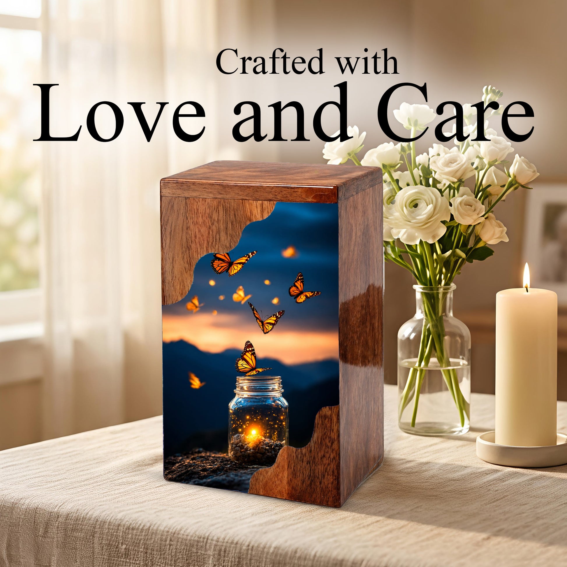 Butterfly Wooden Cremation Urn – Wooden Urn for Human Ashes |