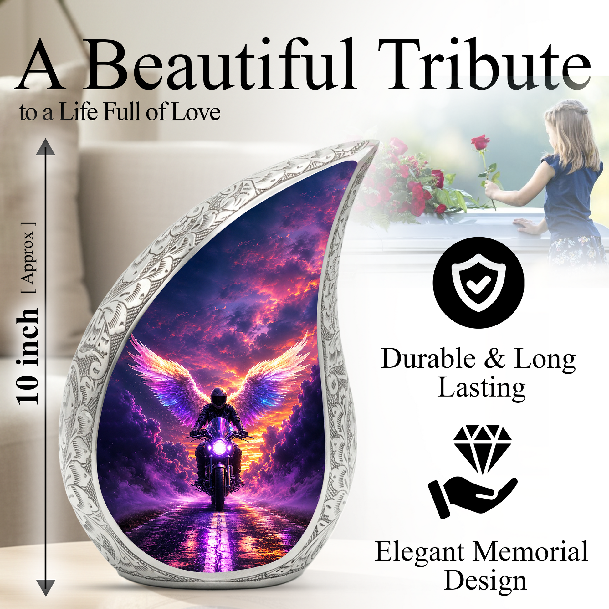 Motorcycle Wing Urn for Dad Ashes | Angel Wings Motorcycle Cremation Urn for Men