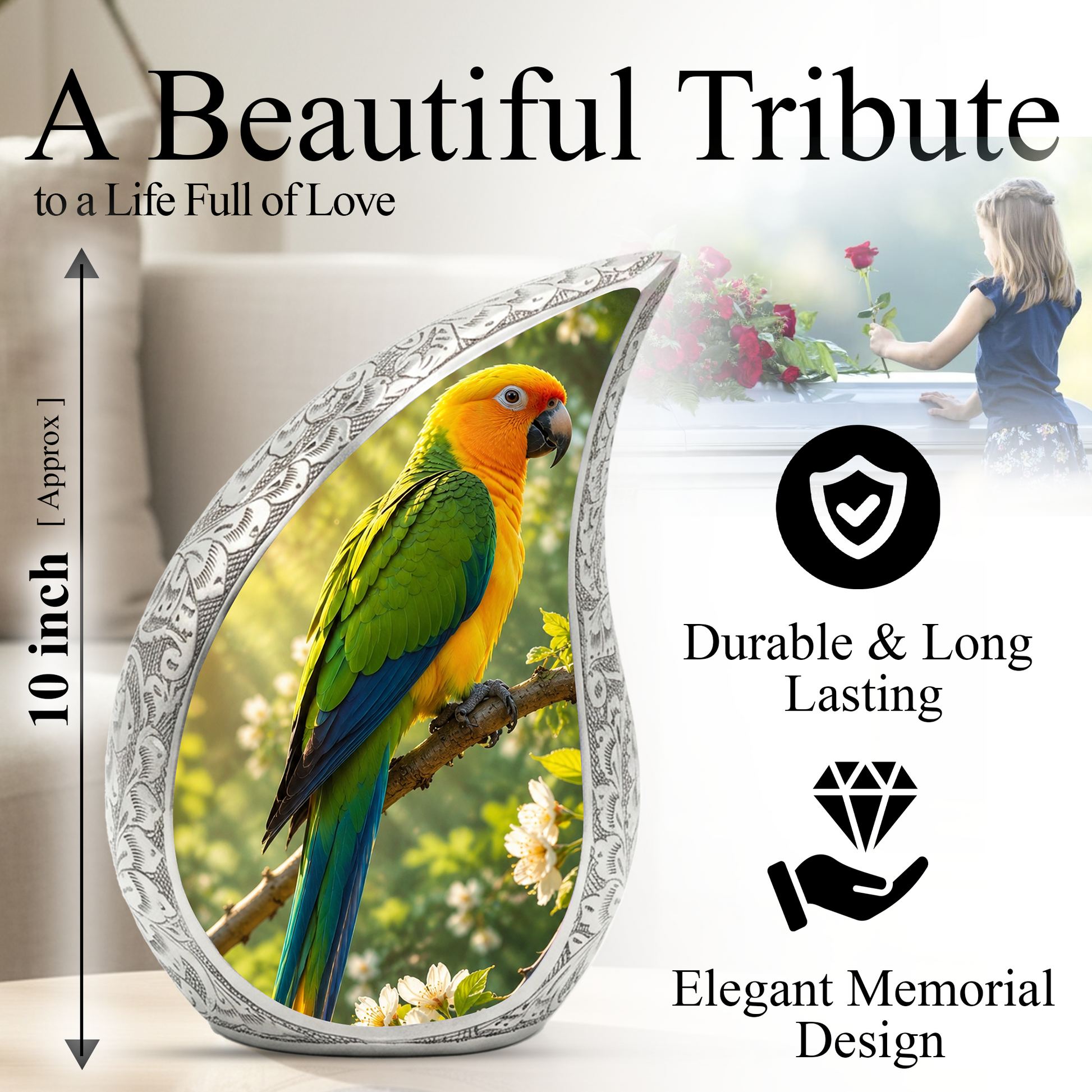 Parrot Urn for Mom – Beautiful Adult Cremation Urn for Mom, Women & Female Ashes