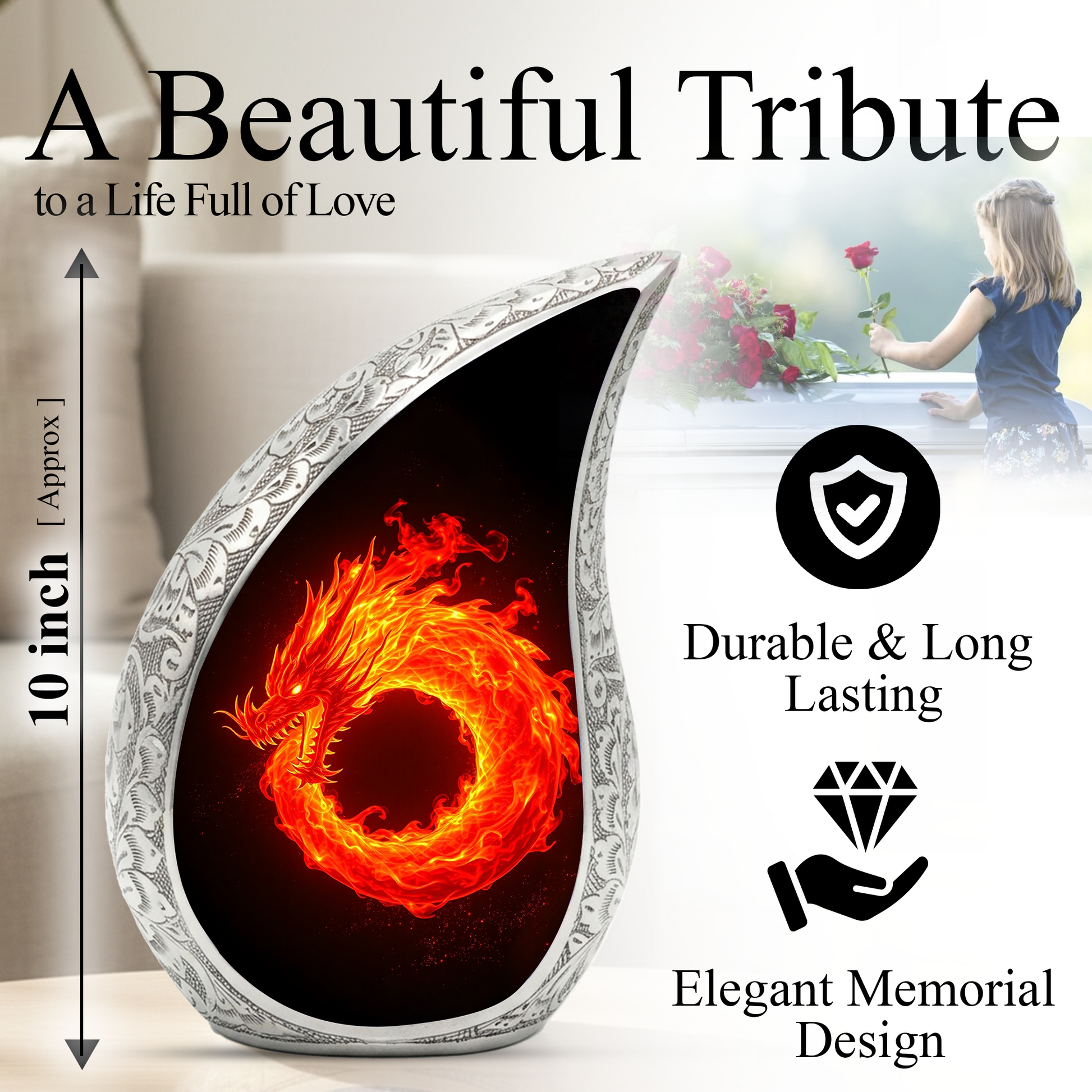 Dragon Memorial Urn for Dad | Adult Cremation Urn for Ashes