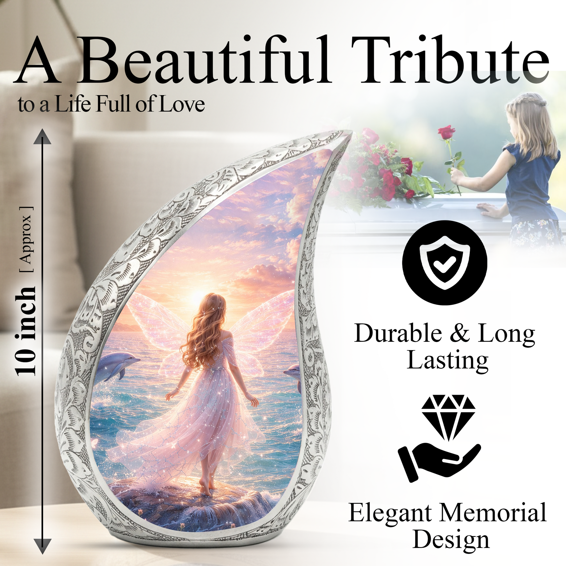 Guardian Angel Urn for Mom - Mermaid Cremation Urn For Adult Female
