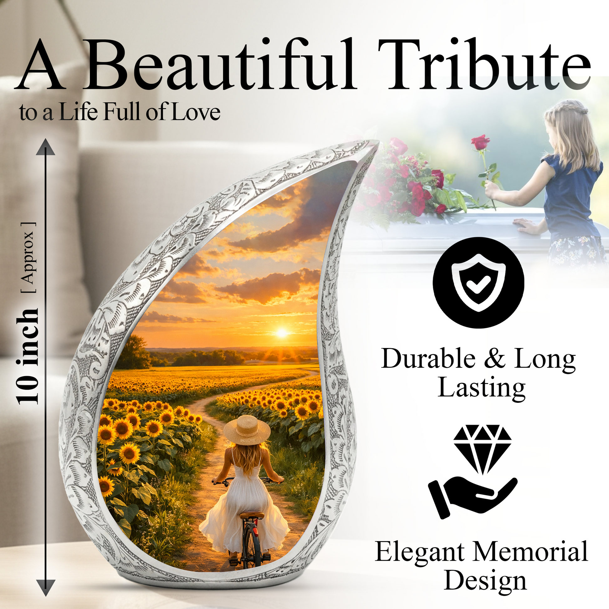 Sunflower Urn for Mom – Premium Sunflower Cremation Urn for Human Ashes