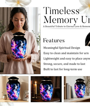 Cosmic Border Collie Cremation Urn for Adult Ashes, Black and White Dog Memorial Urn with Glowing Blue Pink Galaxy and Celestial Stars Artwork