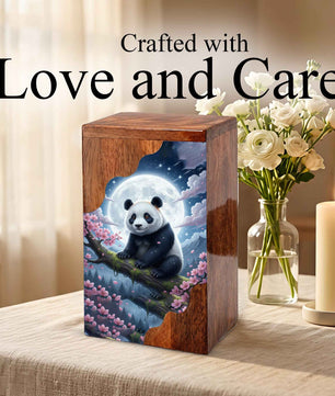 Wooden Cremation Urn – Moonlit Panda Memorial Urn | Custom Memorial Urn for Mom, Dad & Loved Ones