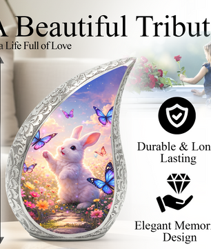 Personalized Cat Cremation Urn – Butterfly Garden Teardrop Memorial Urn, 10 Inch Aluminum