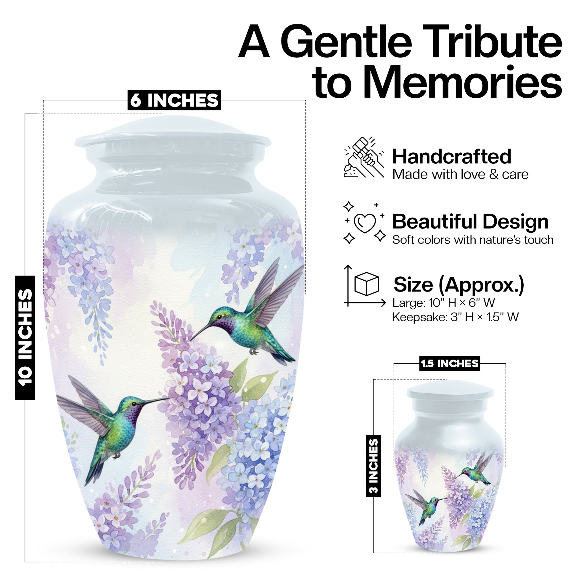 Hummingbird Floral Adult Urn for Human Ashes | Personalized Adult Cremation Urn
