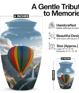 Hot Air Balloon Cremation Urn for Adult Ashes | Scenic Mountain & Waterfall Memorial Adult Urn