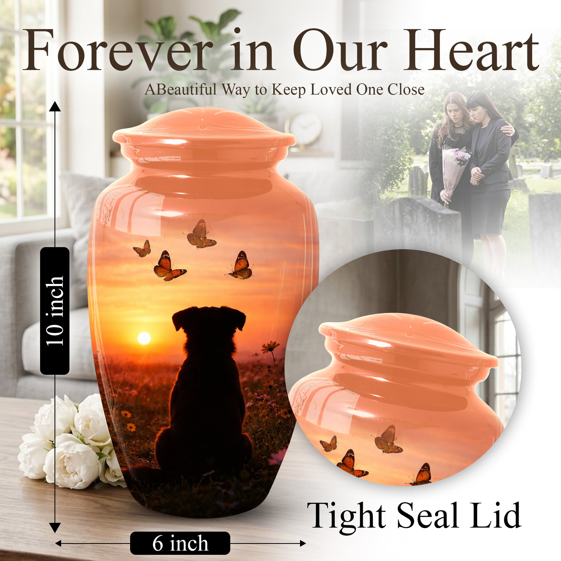 Dog Memorial Urn for Mom | Sunset Pet Memorial Cremation Large Urn - Keepsake Urn For Ashes